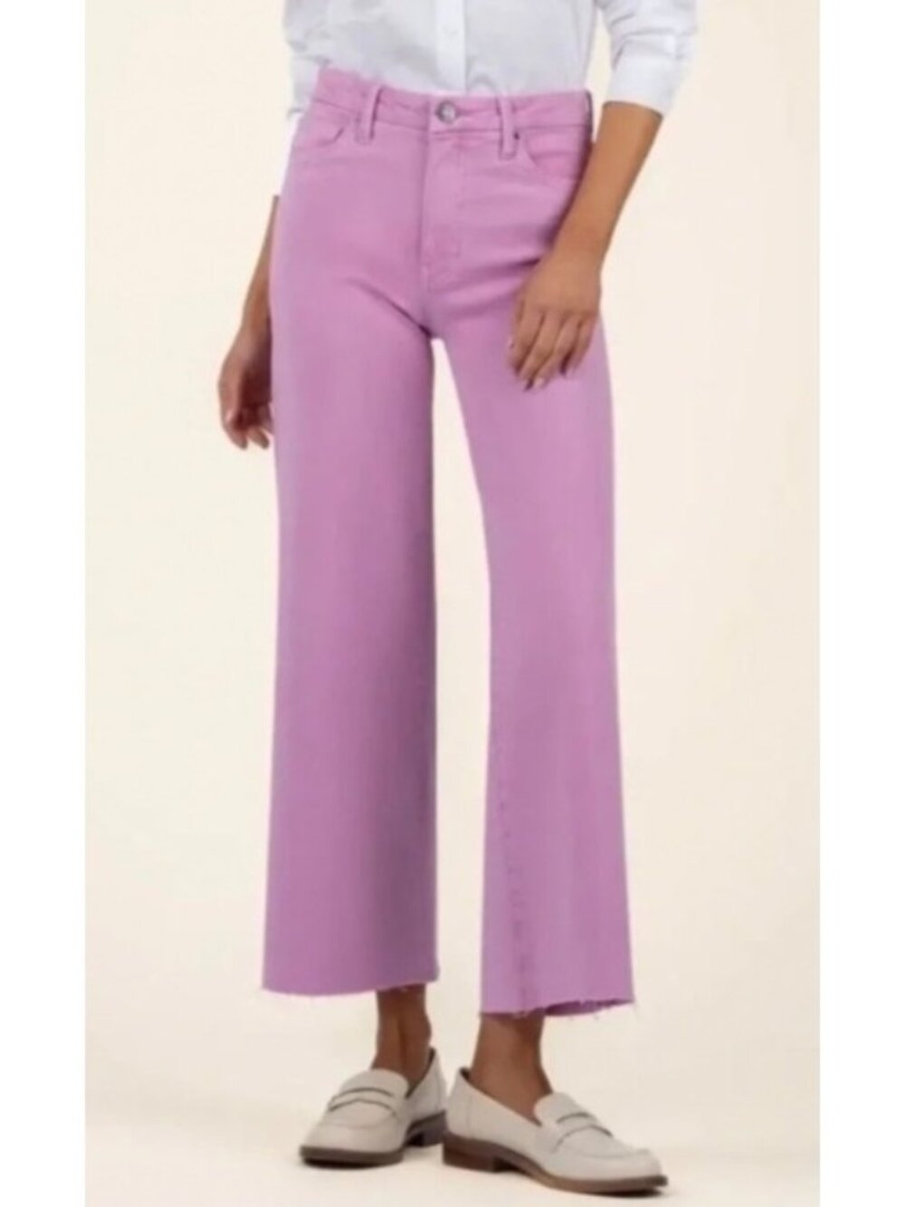 NEW Kut From the Kloth Kelsey Fab Ab Ankle Flare Raw Hem Jeans Lavender 8